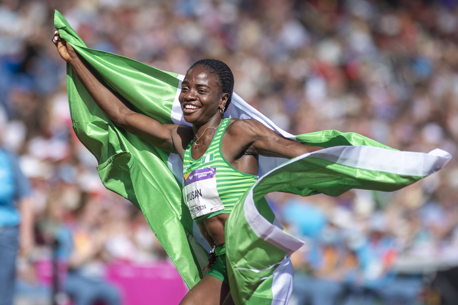  Tobi Amusan during the 2022 Commonwealth Games in Birmingham, England. (Photo via Getty Images)