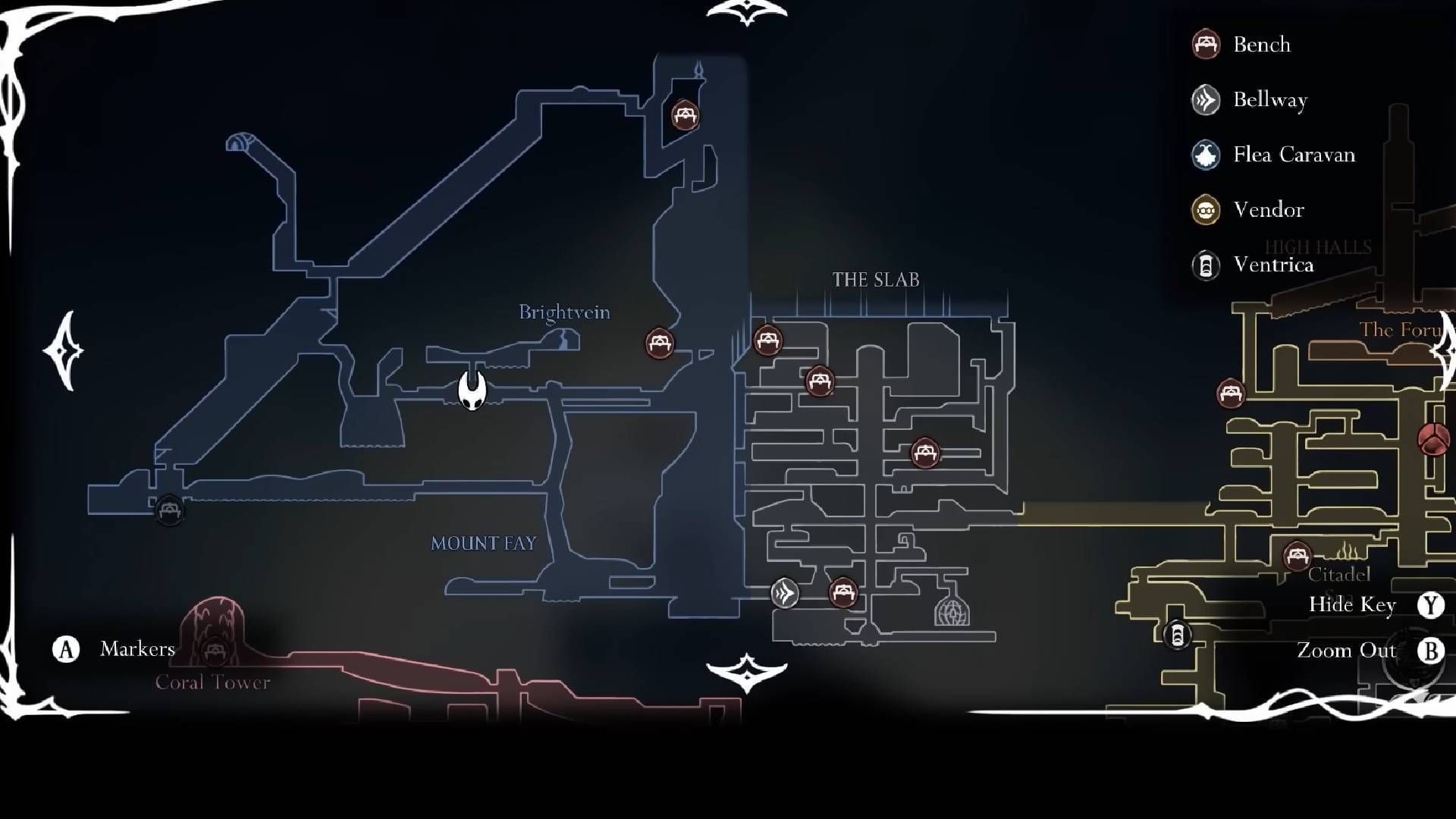 The map of Mount Fay in Hollow Knight Silksong (Image via Team Cherry || YouTube@Game Guides Channel)
