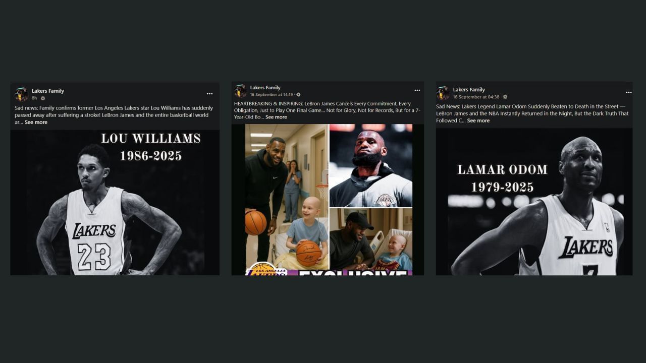 Posts promoting fake Lakers news.