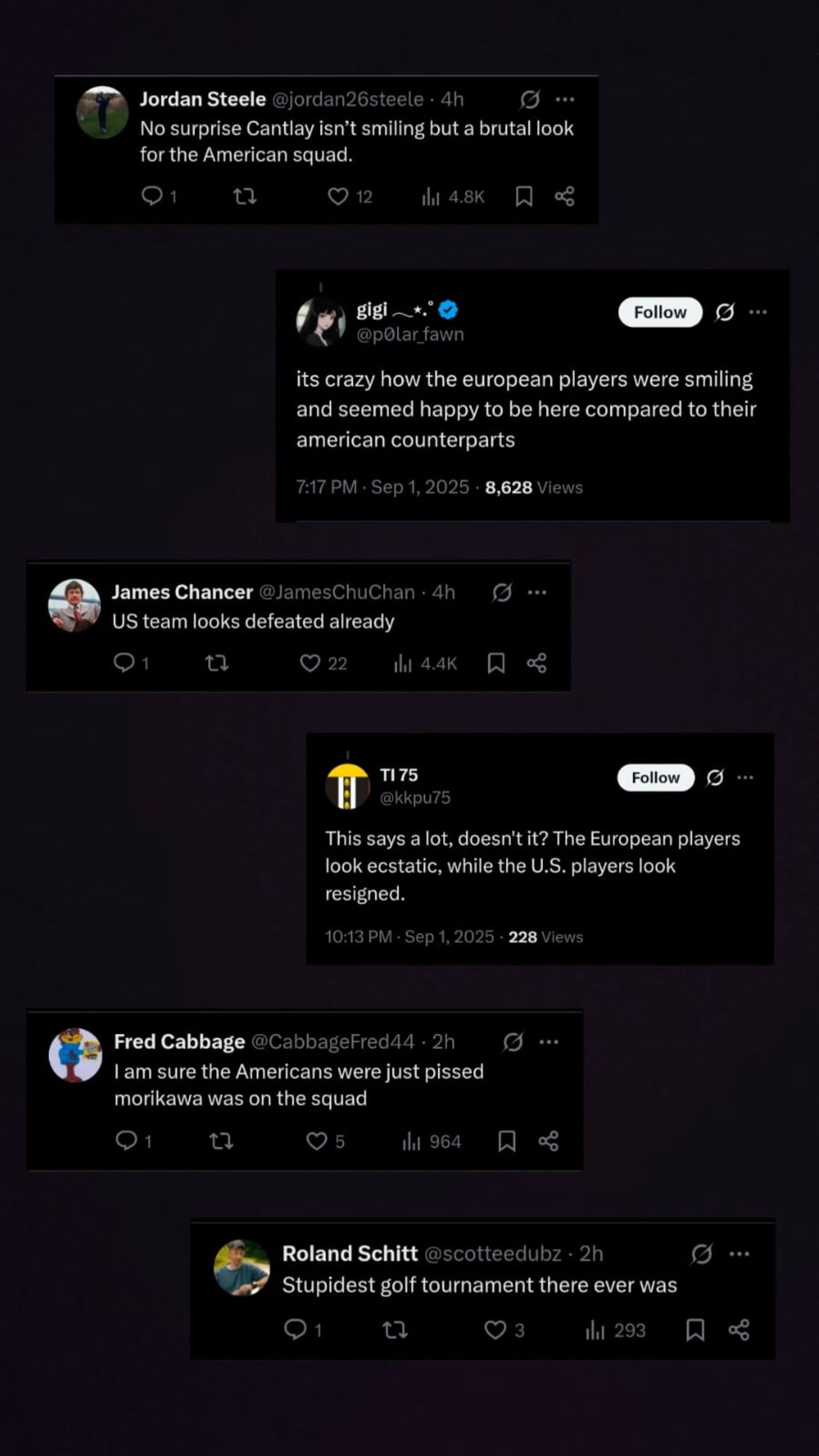 Screenshot of fan reactions from Golf Digest&#039;s post on X