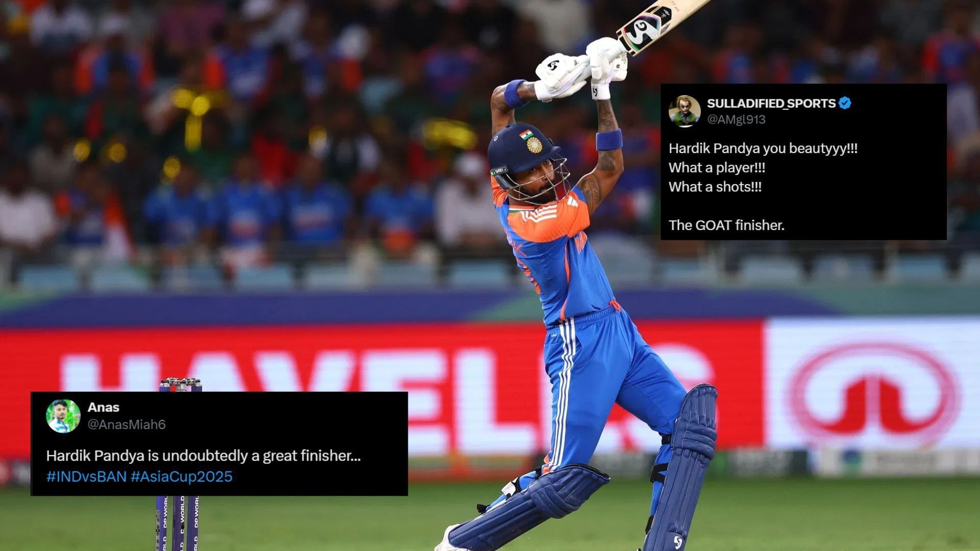 Hardik Pandya in action against Bangladesh in Asia Cup 2025 (Image Credits: Getty &amp; @AMgl913, @AnasMiah6/X)
