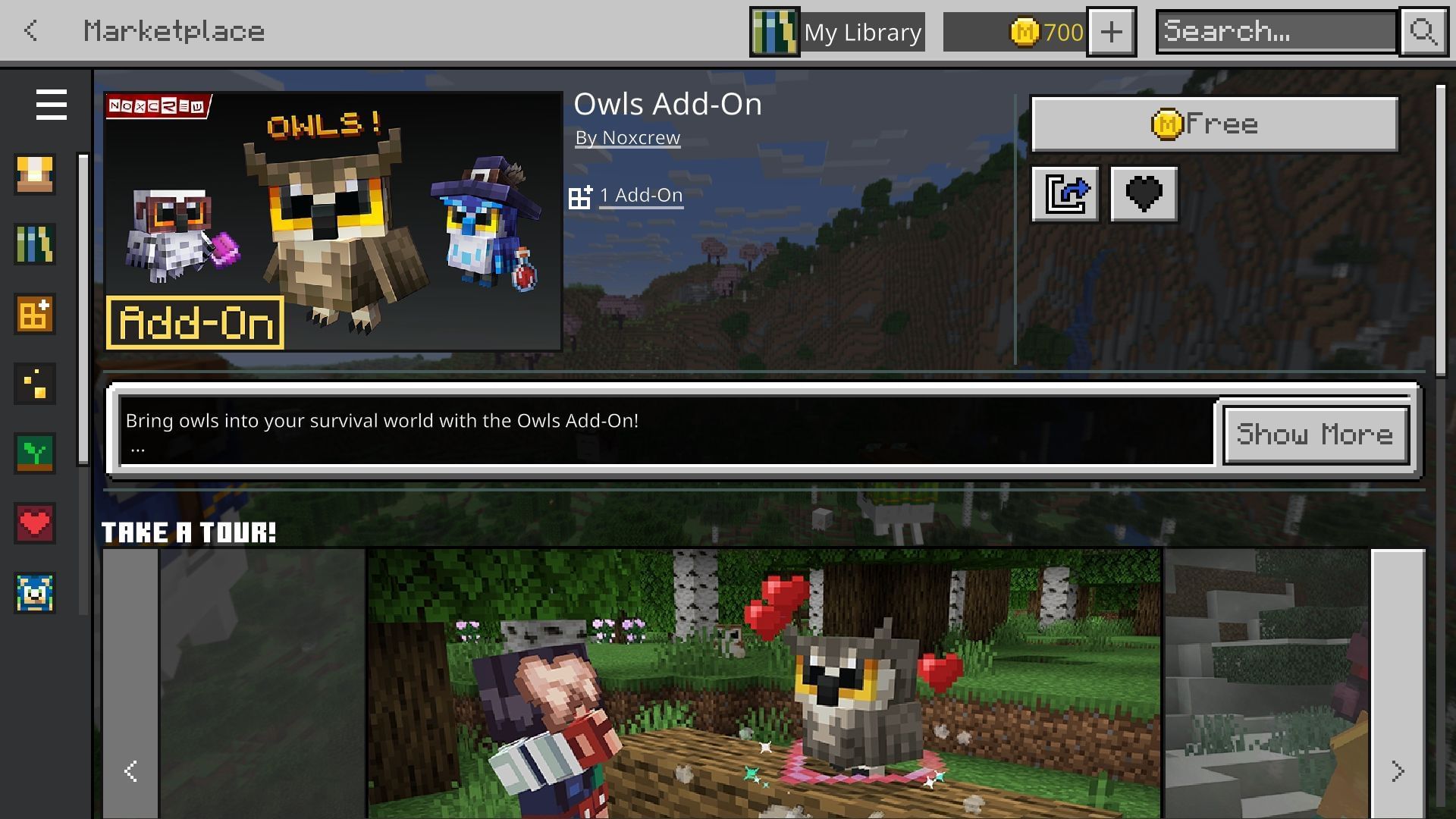 Download and obtain the Minecraft Owls add-on from the Marketplace (Image via Sportskeeda Gaming || Mojang Studios)