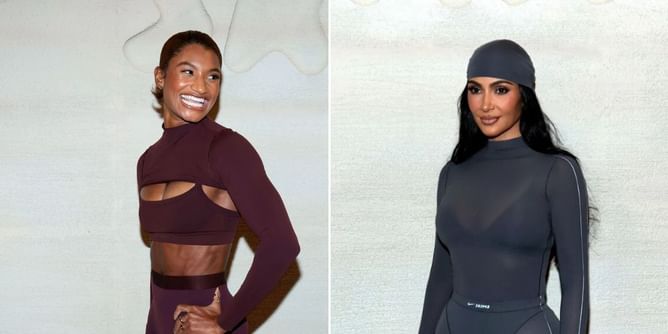 Sydney McLaughlin-Levrone’s teammate Anna Cockrell poses in activewear at Kim Kardashian’s Nike and Skims launch party