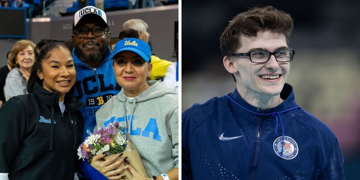 Jordan Chiles competed against Stephen Nedoroscik on the TV show Family Feud. (Images by Getty)