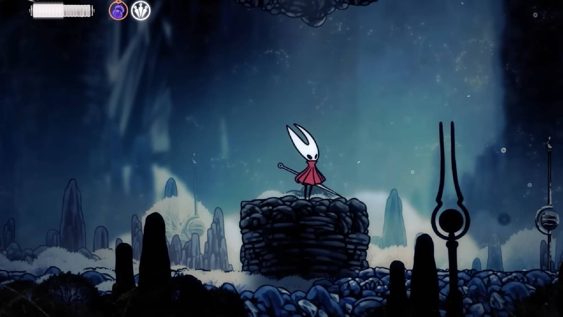 Stand on the platform and dash upward to get the item (Image via Team Cherry || YouTube@Game Guides Channel)