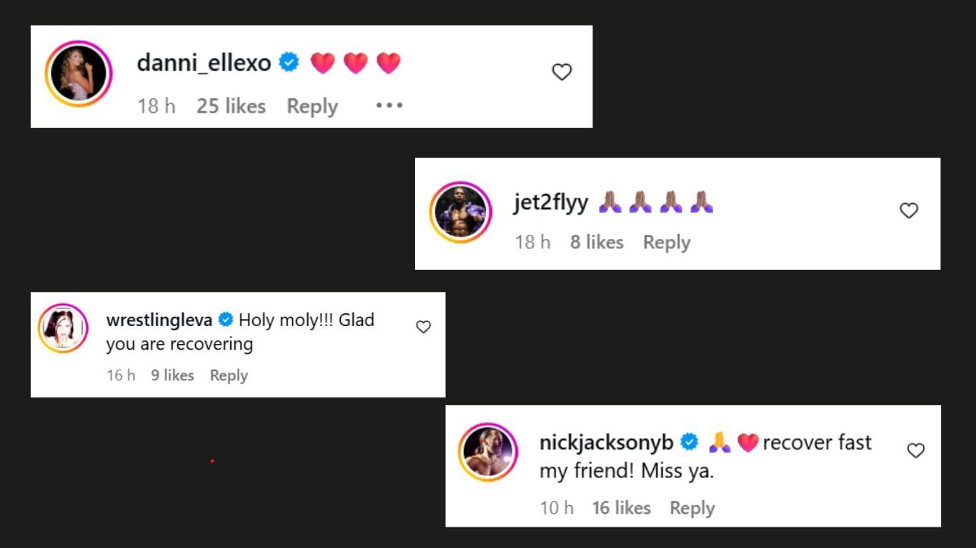 Reactions of Nick Jackson, Harley Cameron, Leva Bates, and Kevin Knight [Screenshots from Instagram]