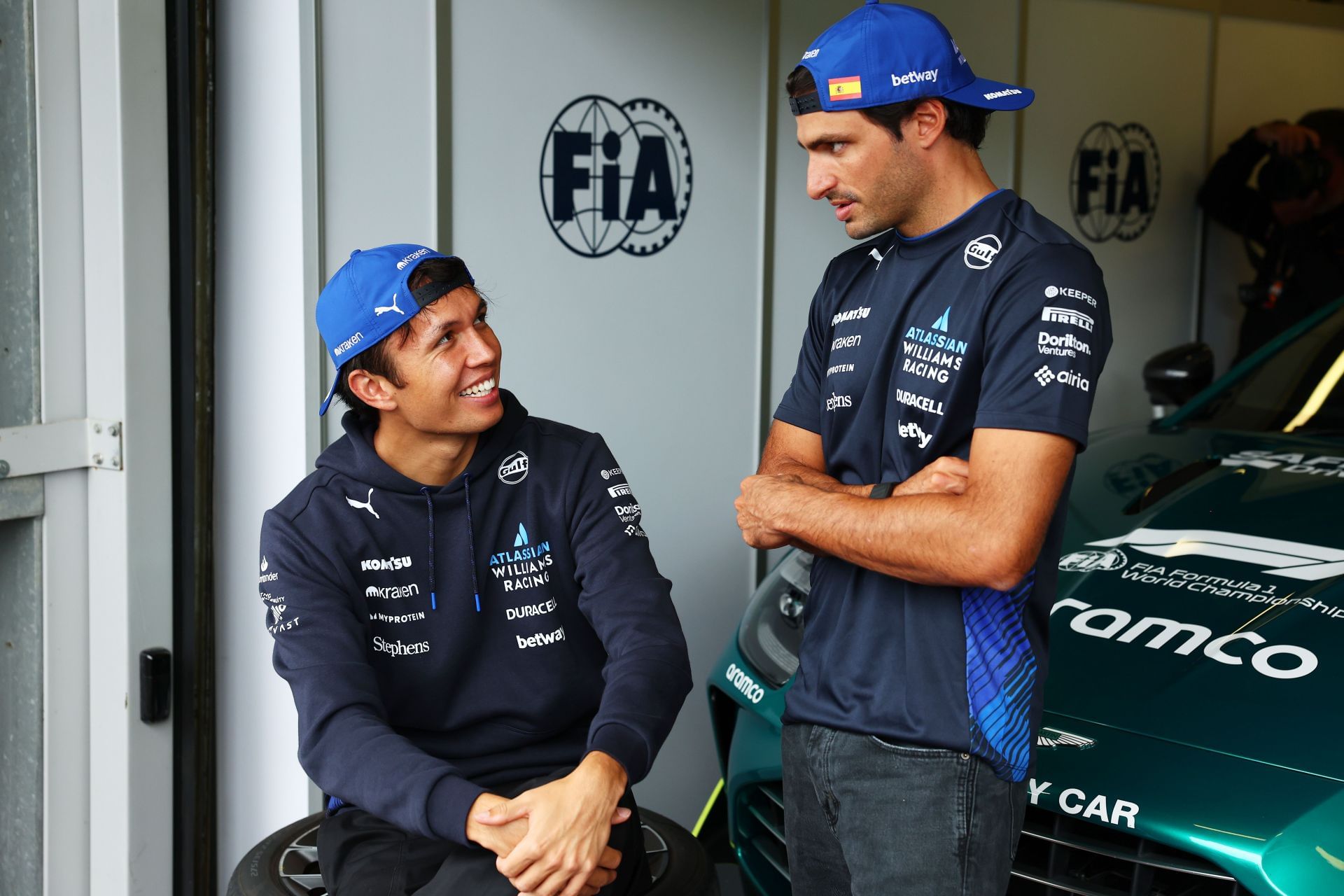 Alexander Albon and Carlos Sainz of Williams at the Baku City Circuit. Source: Getty