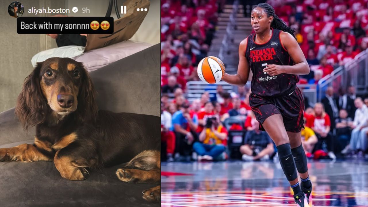 &quot;Back with my son&quot; - Aliyah Boston elated at reuniting with her dog Ozzy. [photo: @aliyah.boston/IG]