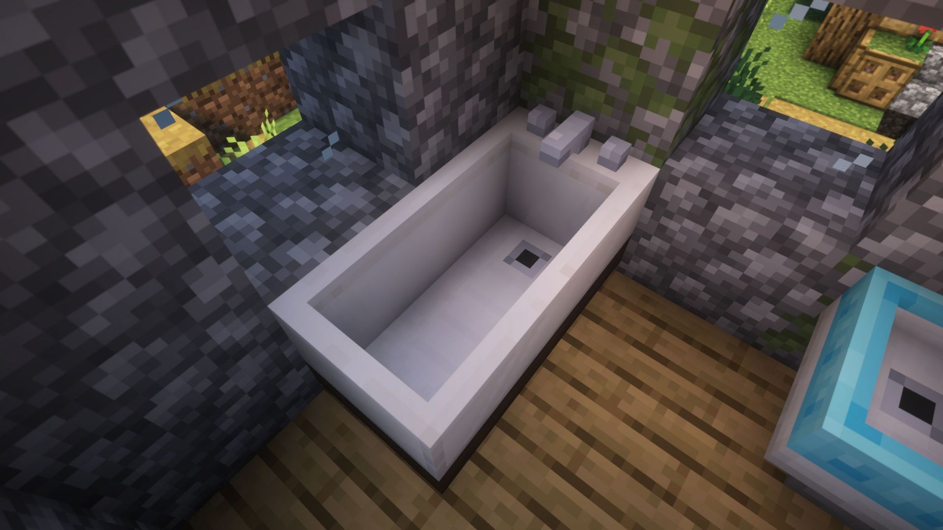 A small bathroom can be built using mods (Image via Sportskeeda Gaming || Mojang Studios)