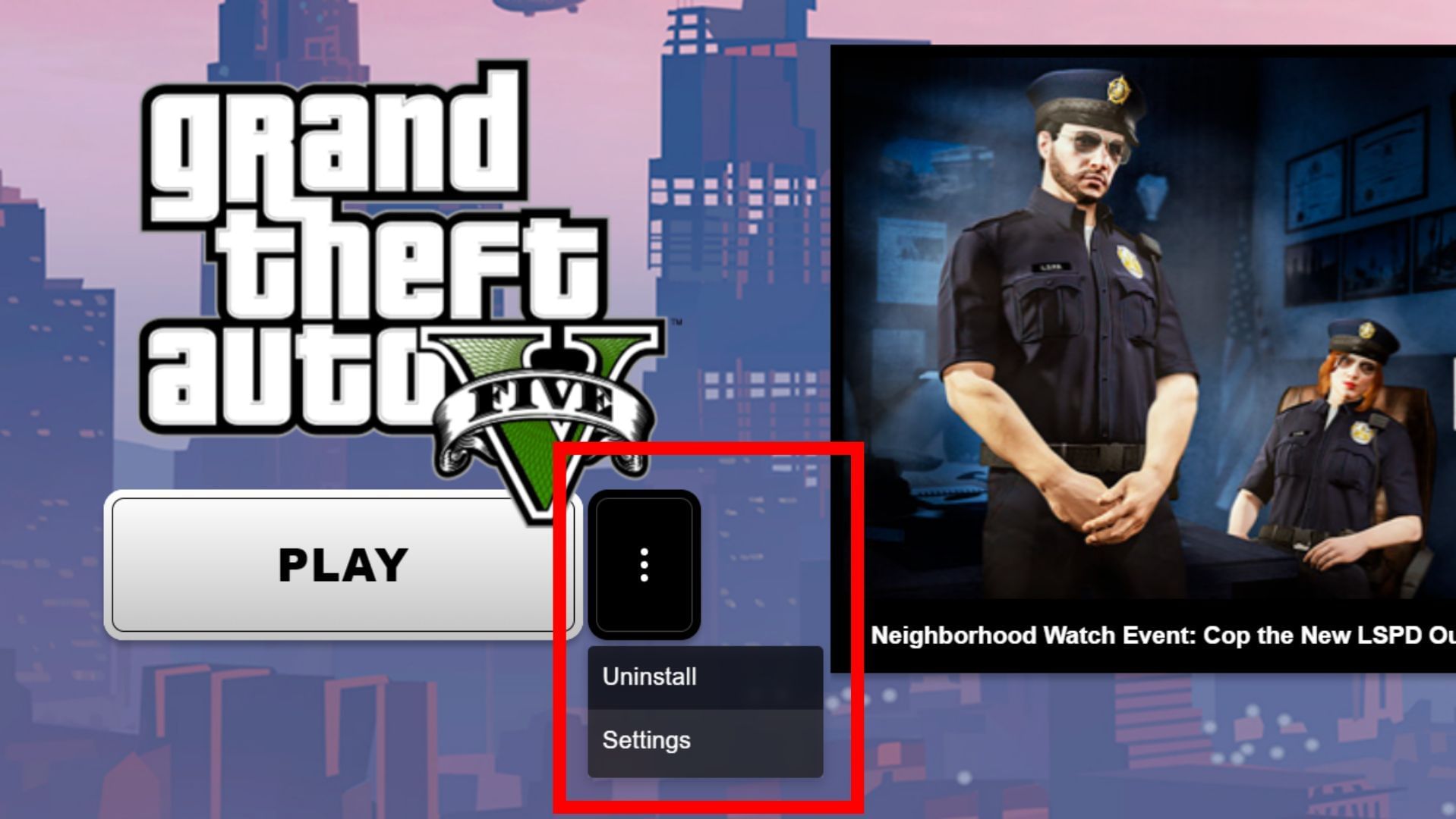 Platform selector, settings, and uninstall options will now show beside each game&#039;s play button (Image via Rockstar Games // GTA Wiki)