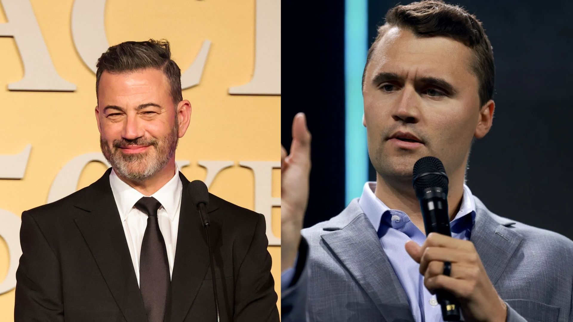 From L to R: Jimmy Kimmel and Charlie Kirk (Image via Getty Images)
