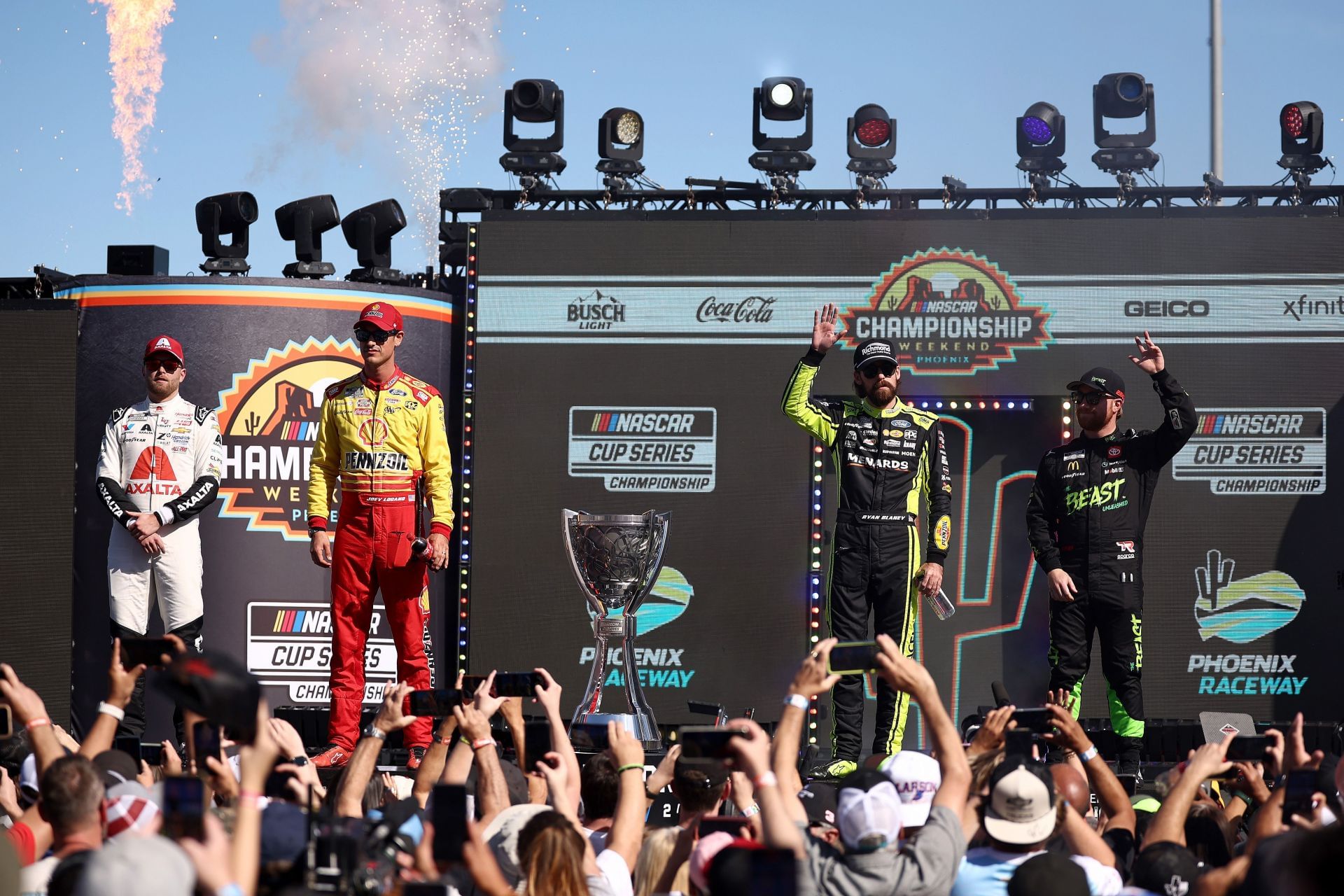 (L-R) William Byron, Joey Logano, Ryan Blaney, and Tyler Reddick at Phoenix Raceway. Source: Getty