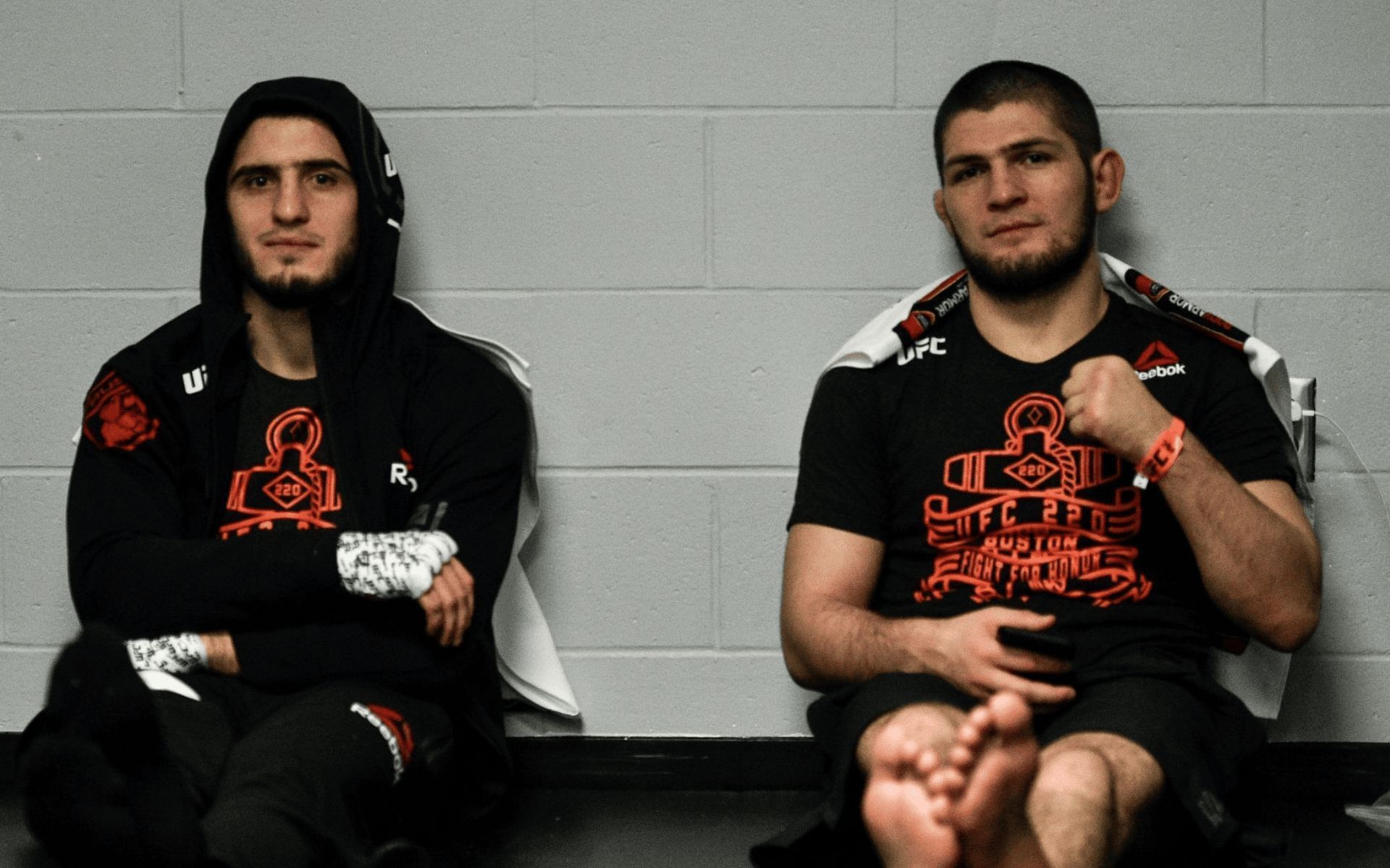 Khabib Nurmagomedov (right) and Islam Makhachev (left) are training partners from a very young age. [Image courtsey: Getty]