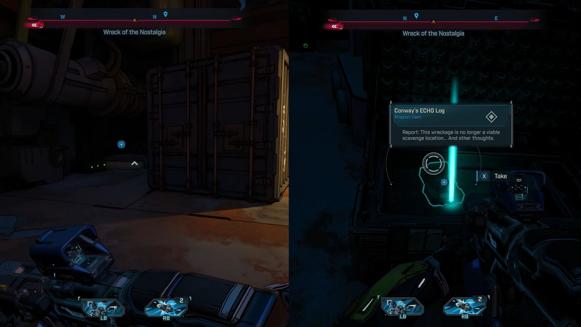 The Echo Log is inside a crate in the corner with a bed (Image via Gearbox Software)