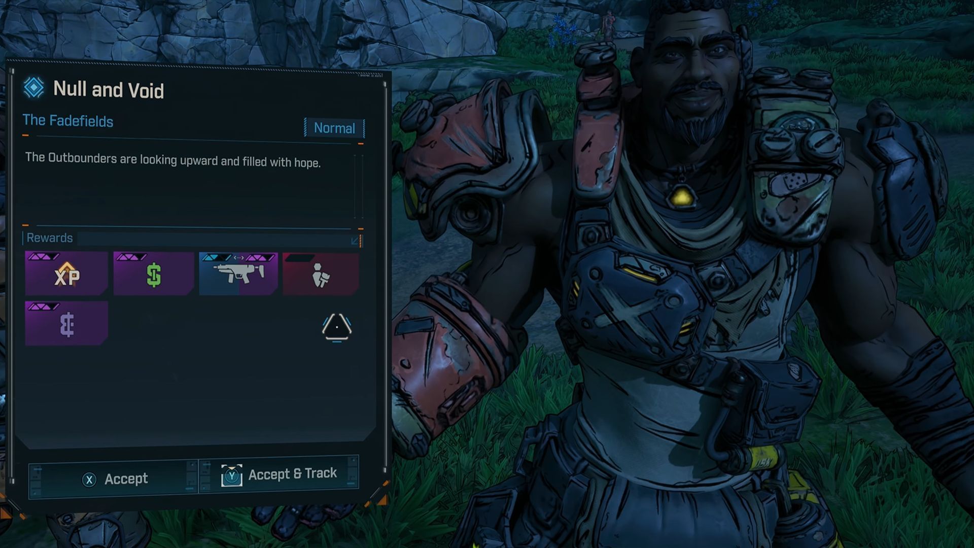 Once you&#039;ve located Rush, speak to him to accept the quest (Image via Gearbox Software)