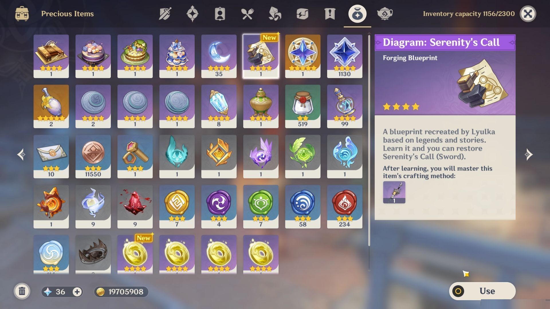 Open the inventory to learn the blueprints (Image via HoYoverse)