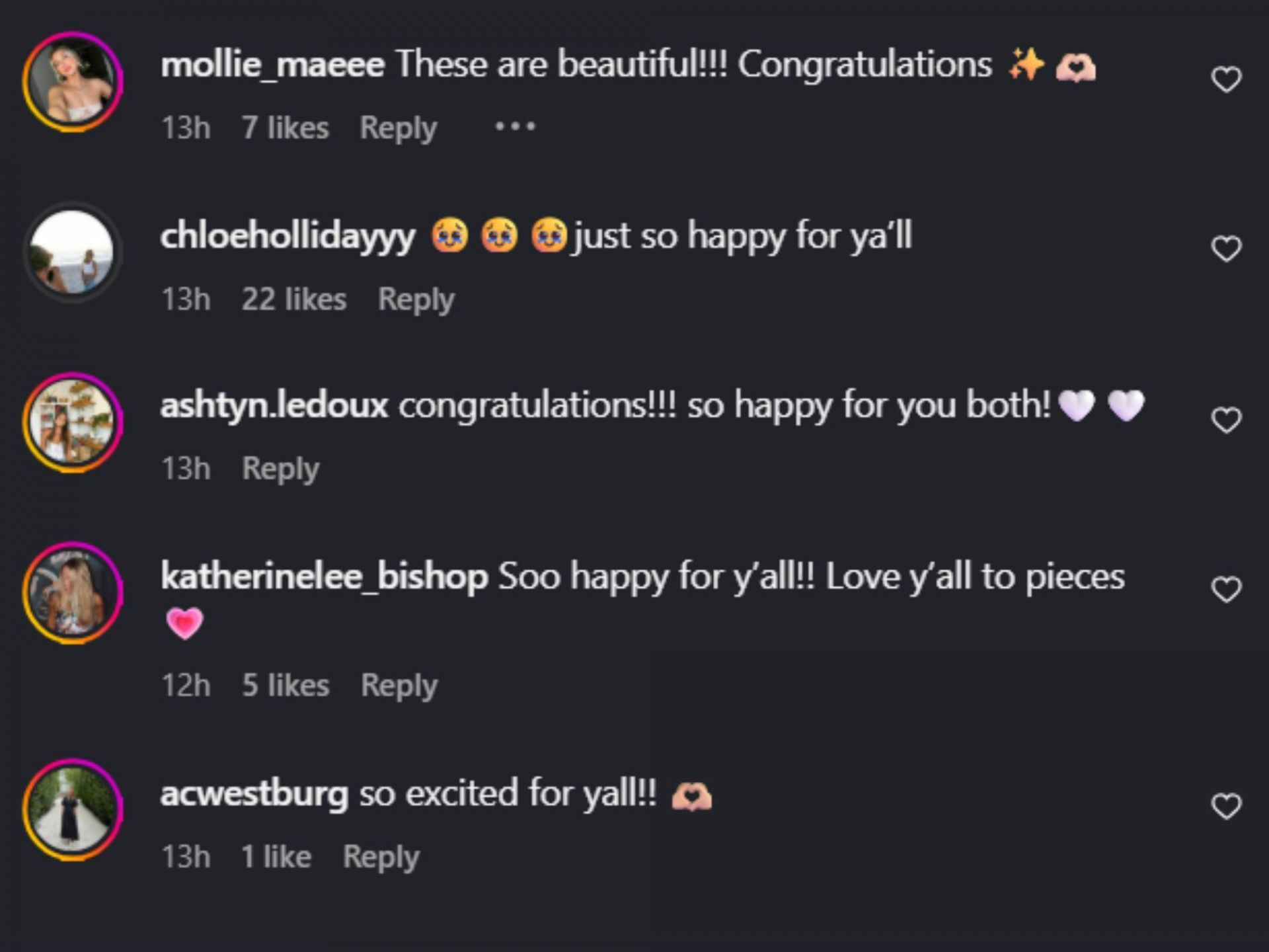 Screenshot of comments [Source: Instagram/ clairewolford]