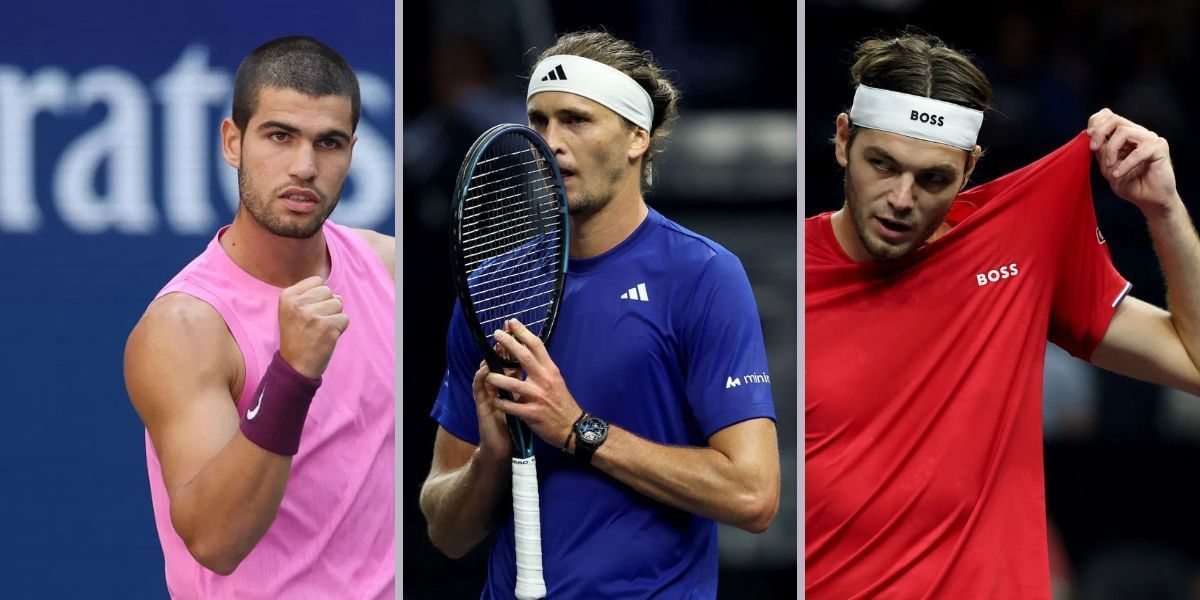 Carlos Alcaraz (left), Alexander Zverev (center), Taylor Fritz (right), Sources: Getty