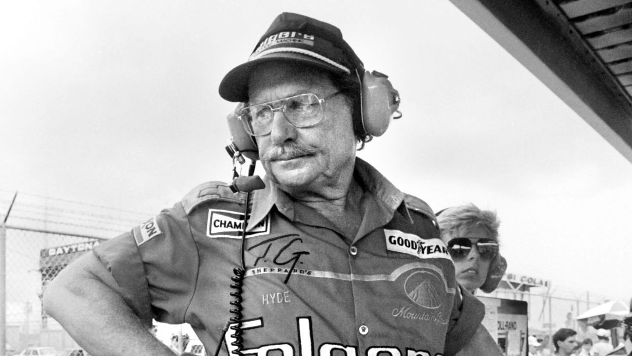 Harry Hyde, crew chief for NASCAR driver Tim Richmond, stands in his team