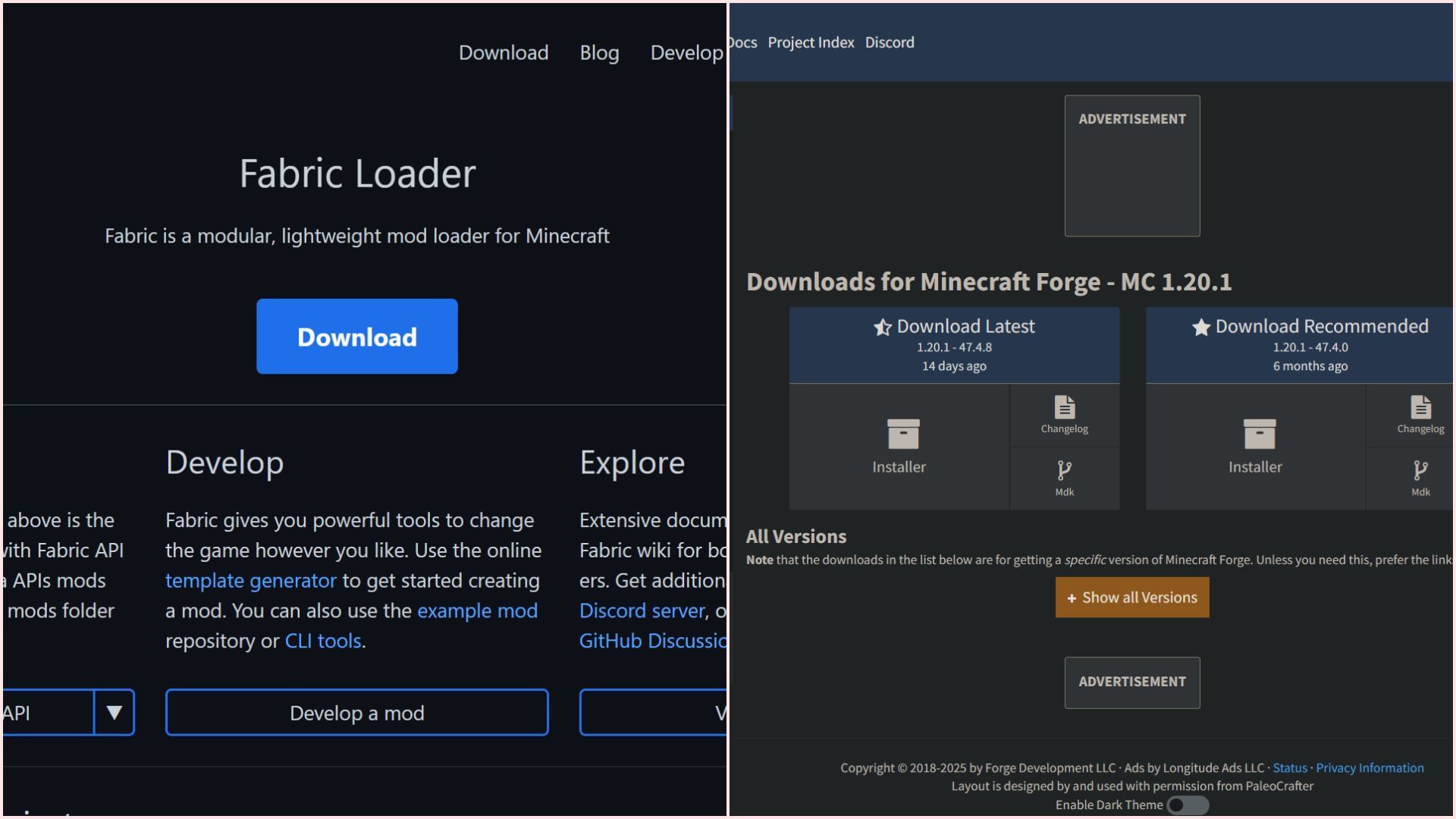 Install Fabric or Forge (Image via Fabric || Forge)