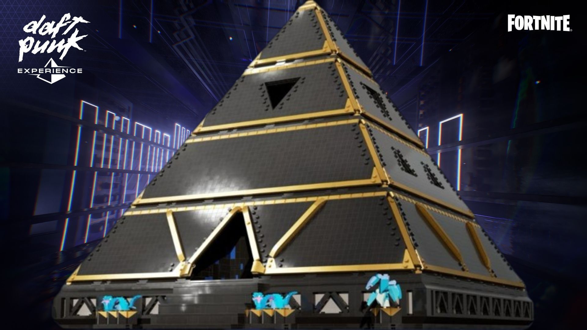 The Daft Punk Pyramid Build will react and sync to music played within LEGO experiences (Image via Epic Games)