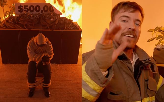 "He's a f**king psychopath": Netizens call out MrBeast for placing a man inside burning building during challenge to win $500,000