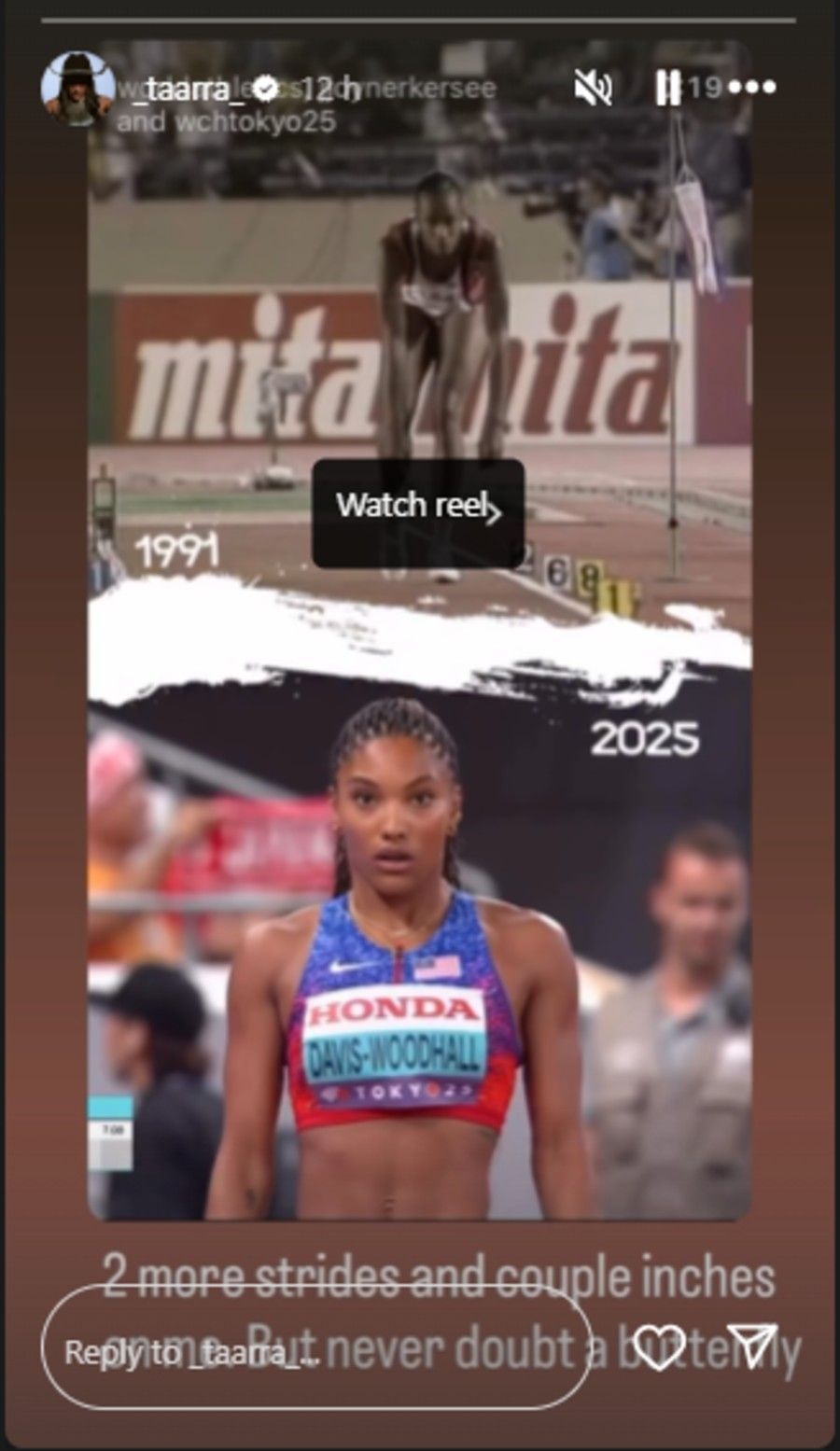 Screenshot of Davis-Woodhall&#039;s Instagram story.