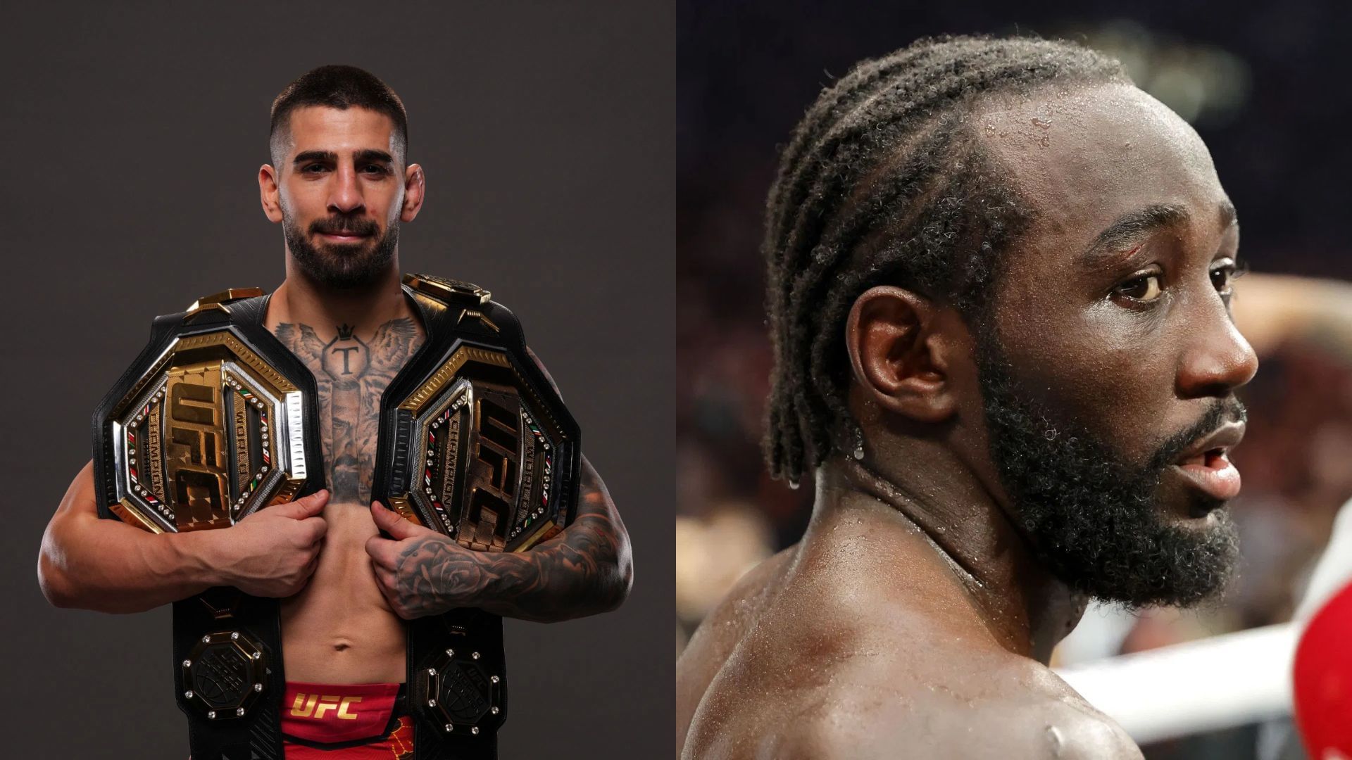 Ilia Topuria (left) issues chilling warning to Terence Crawford (right) over walkout song. [Images courtesy: Getty Images]