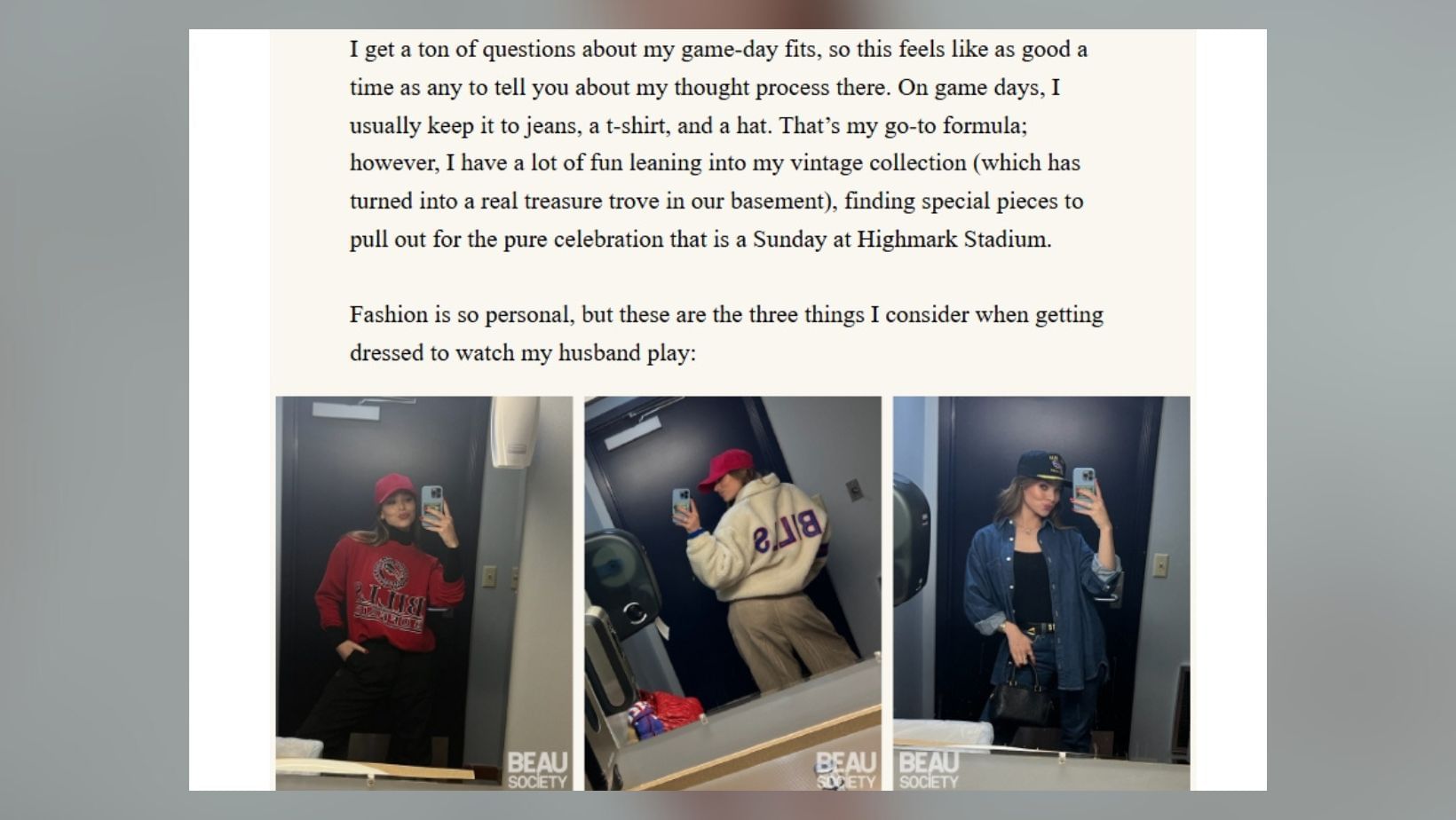 Josh Allen&#039;s wife Hailee Steinfeld reveals top 3 hacks for perfect gameday looks (Image Credit: BEAU SOCIETY Newsletter)