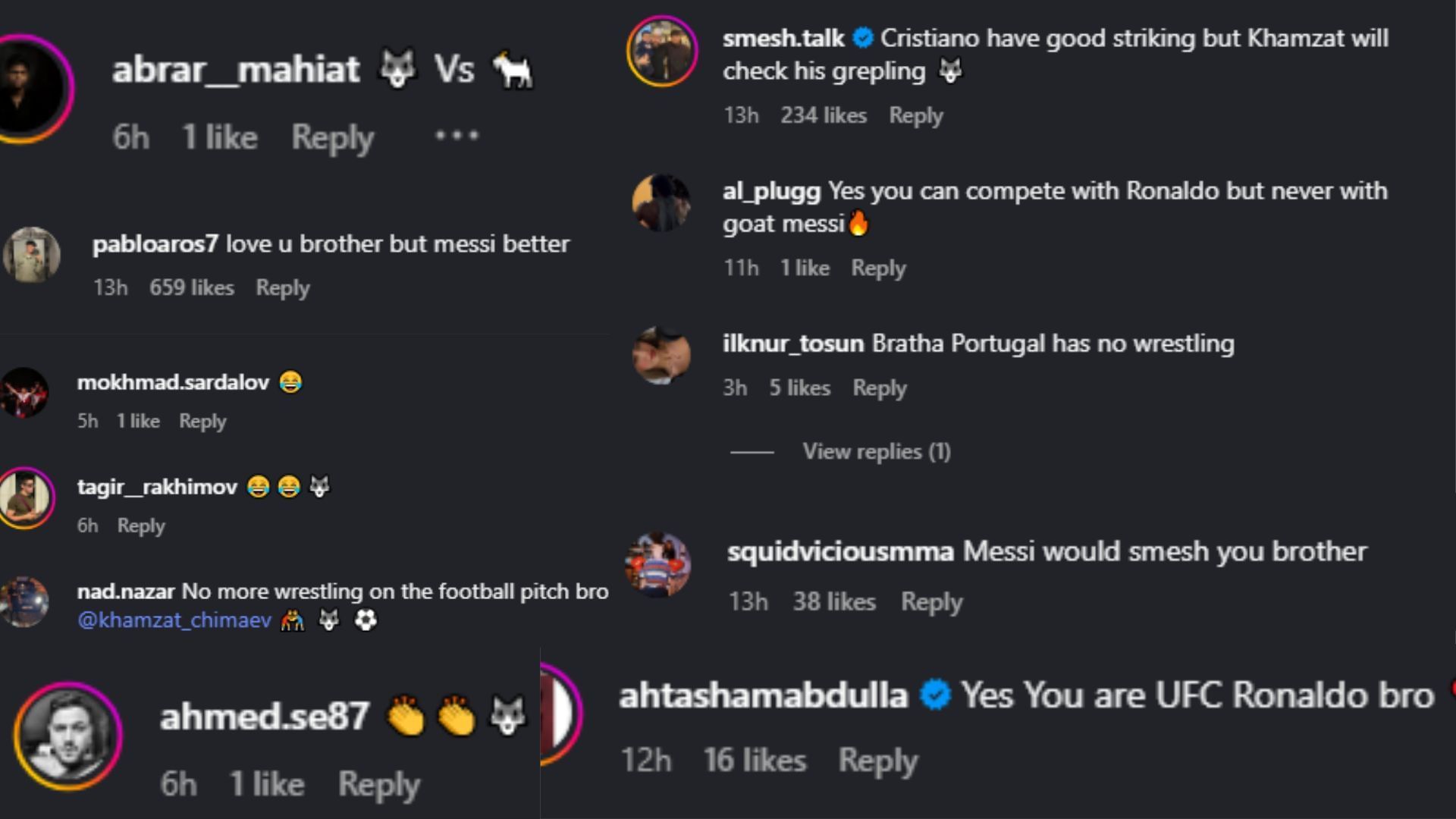 Fan comments. [Screenshots courtesy: @khamzat_chimaev on Instagram]