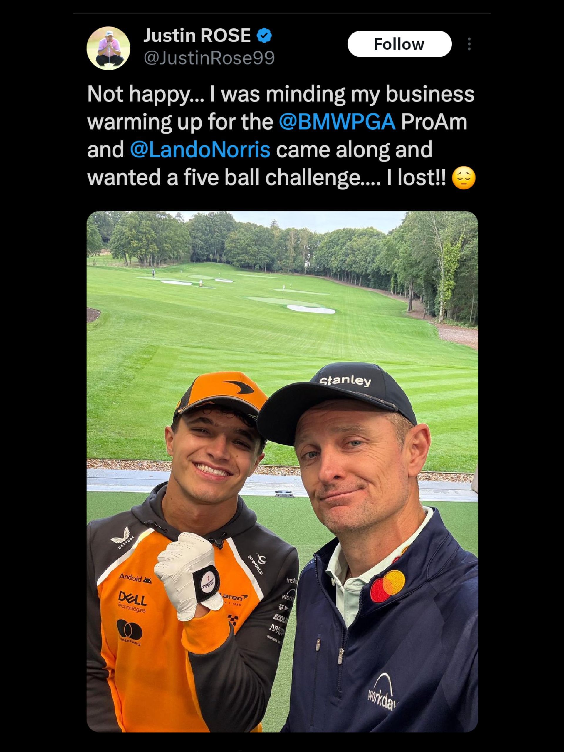 Screenshot from Rose&#039;s post on X with F1 icon Lando Norris / Source: @justinrose99 on X (Twitter)