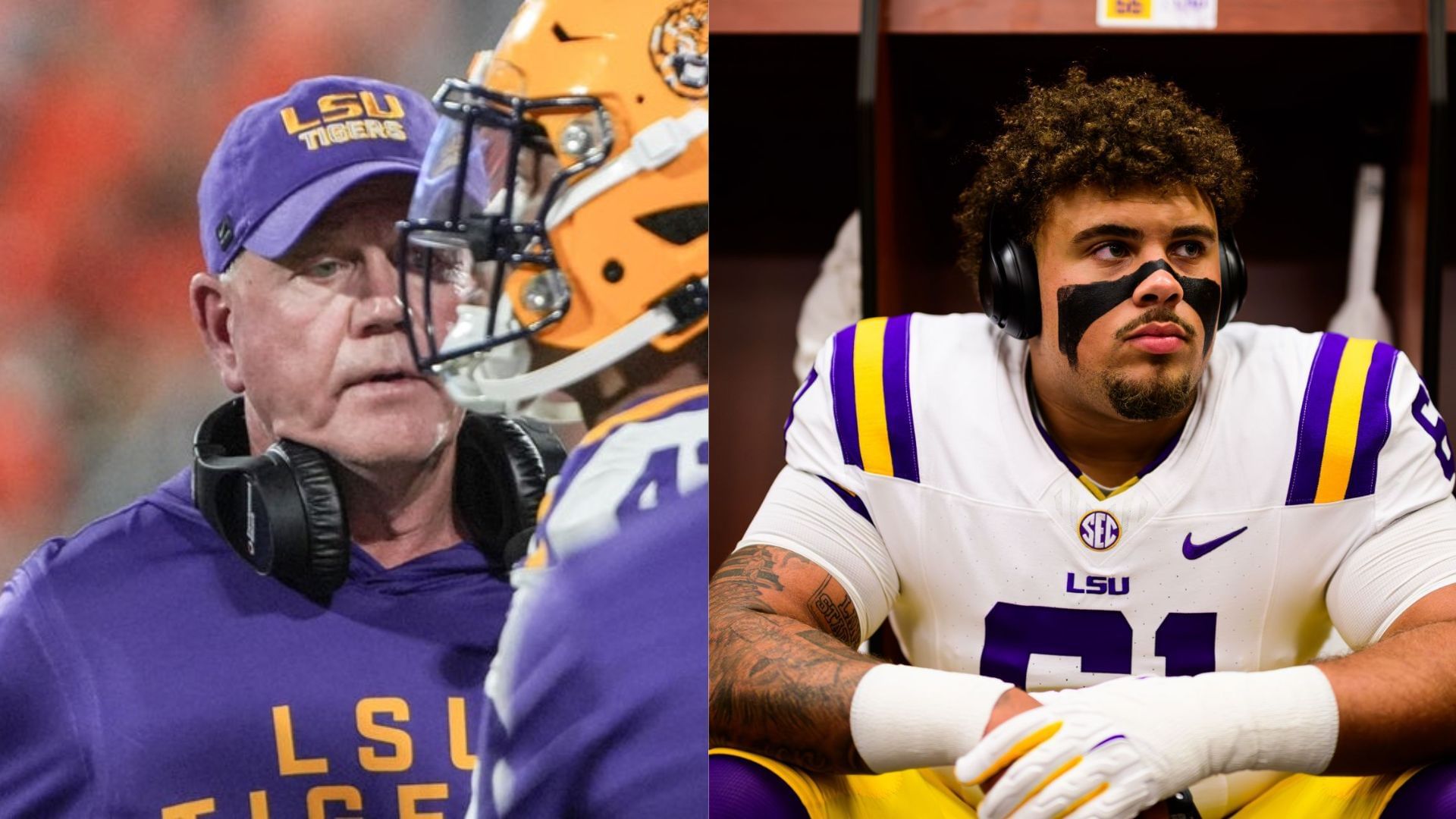 LSU coach Brian Kelly (left) and Braelin Moore (right) (Image Source: IMAGN and Getty Images)
