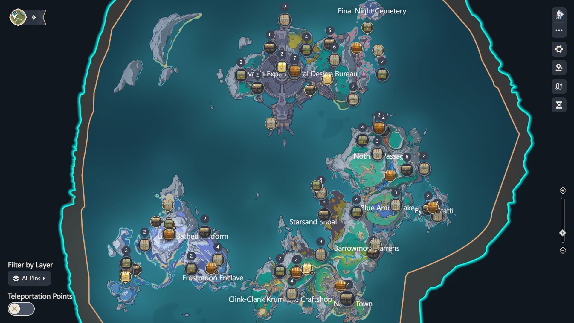Locations of all the chests in Nod-Krai (Image via HoYoLab Teyvat Interactive Map)