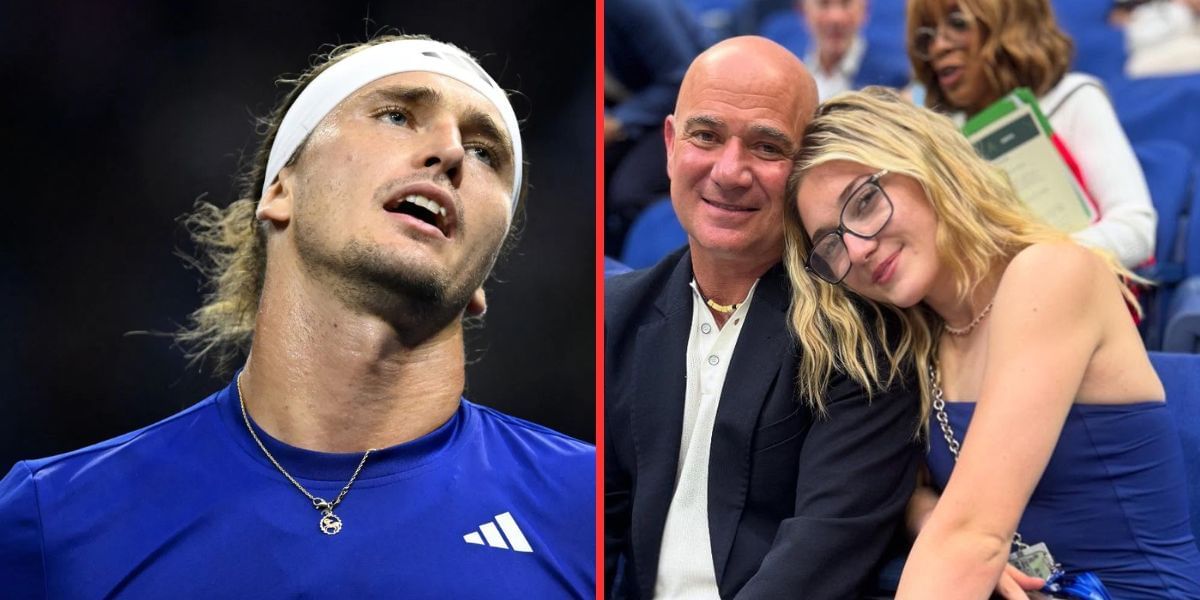 Alexander Zverev (left, Source: Getty), Andre Agassi with daughter Jaz (right, Source: Instagram/agassi)