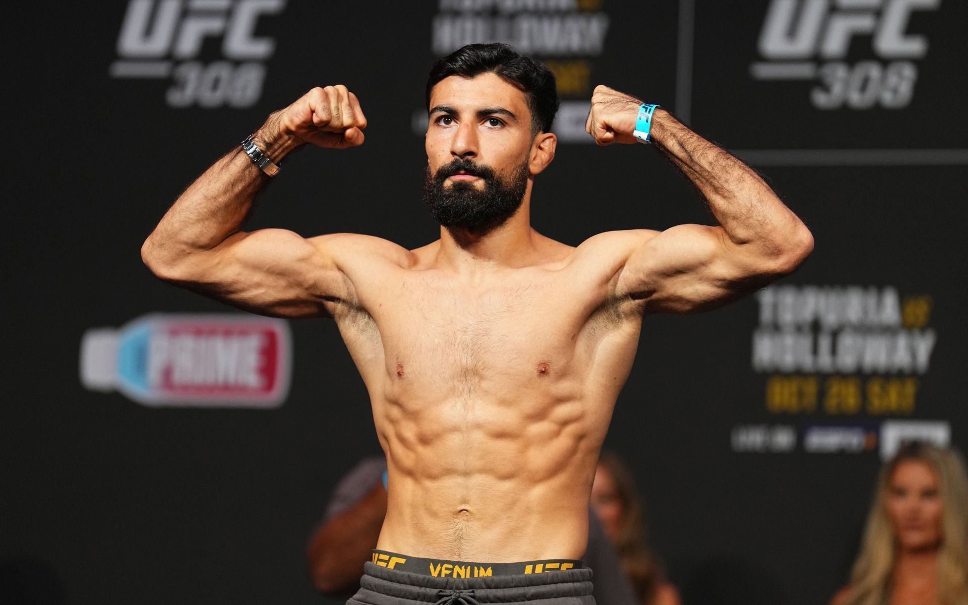 Farid Basharat (pictured) at the UFC 308 ceremonial weigh-ins. [Image courtesy: Getty Images]