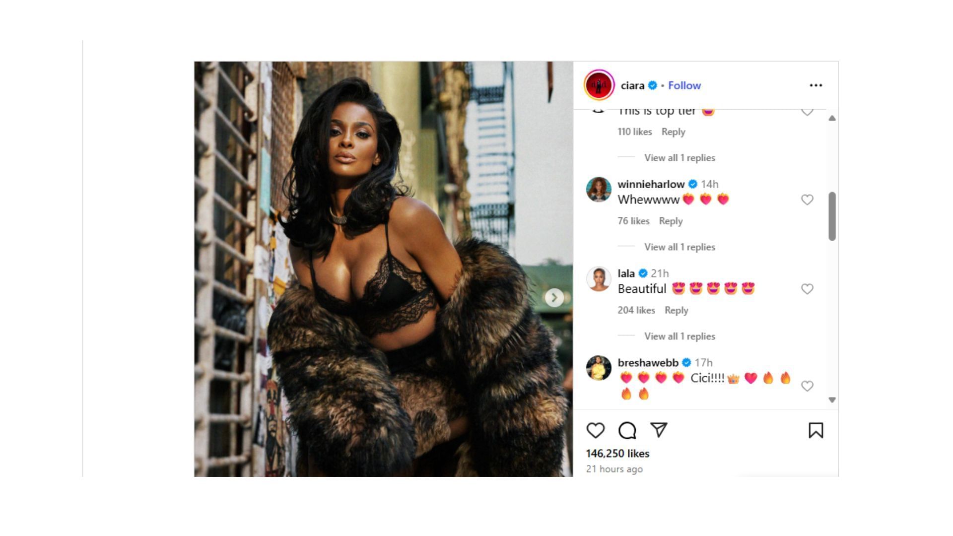 La La Anthony commented on Ciara&#039;s Instagram post. (Photo via Ciara&#039;s Instagram post.)