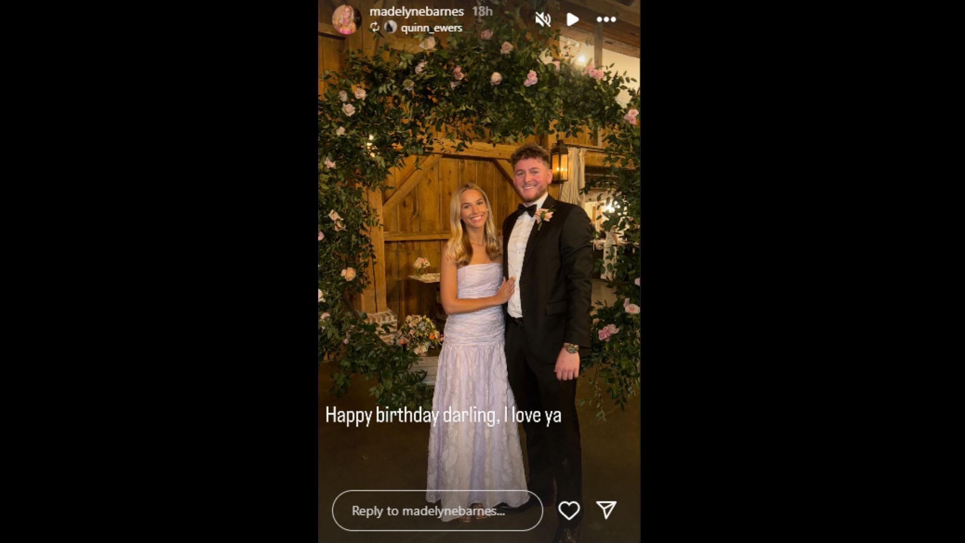 Quinn Ewers shared a heartfelt message for his girlfriend Mady Barnes on her birthday. (Photo via Mady Barnes&#039; Instagram Story)