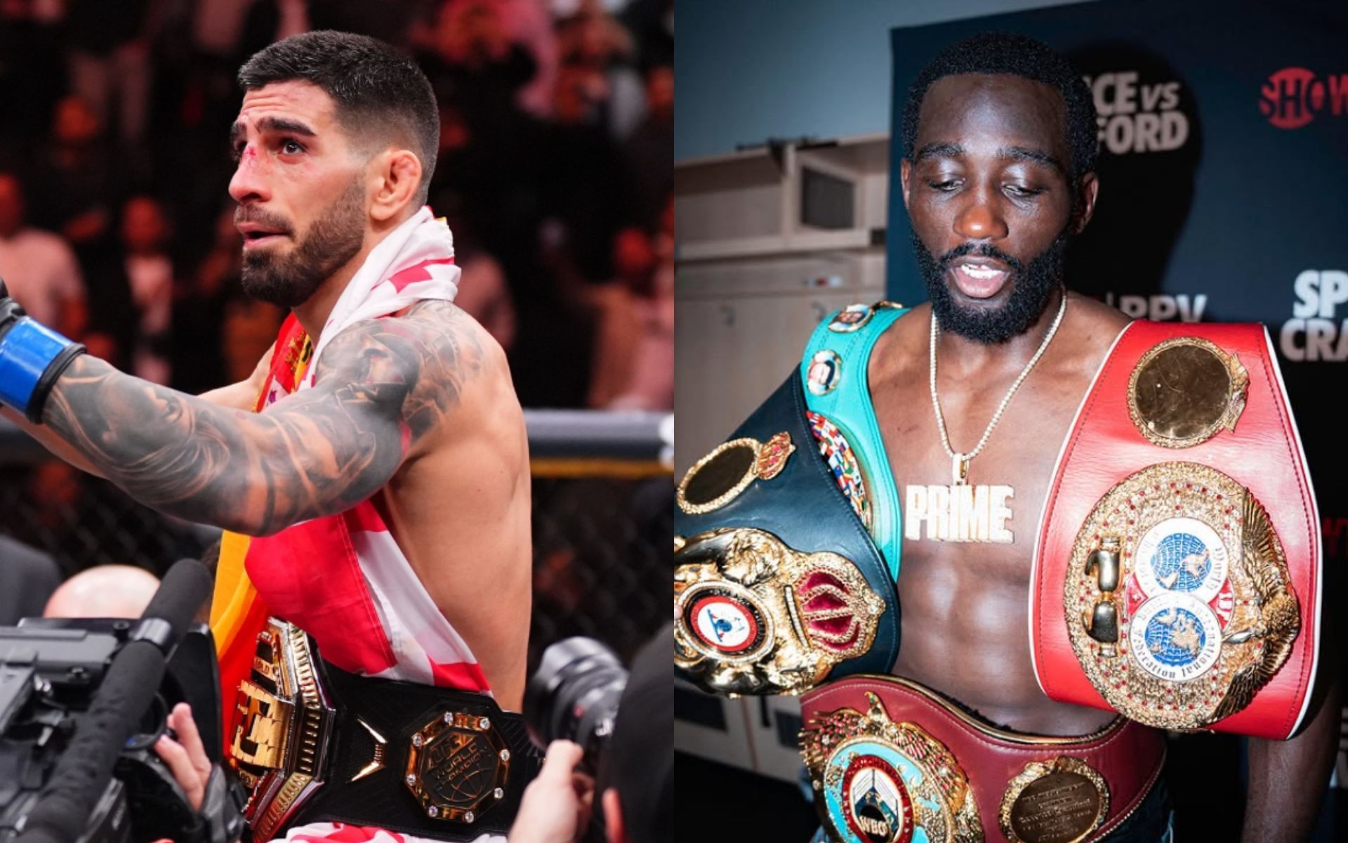Ilia Topuria (left) gave a brutal reply to Terence Crawford