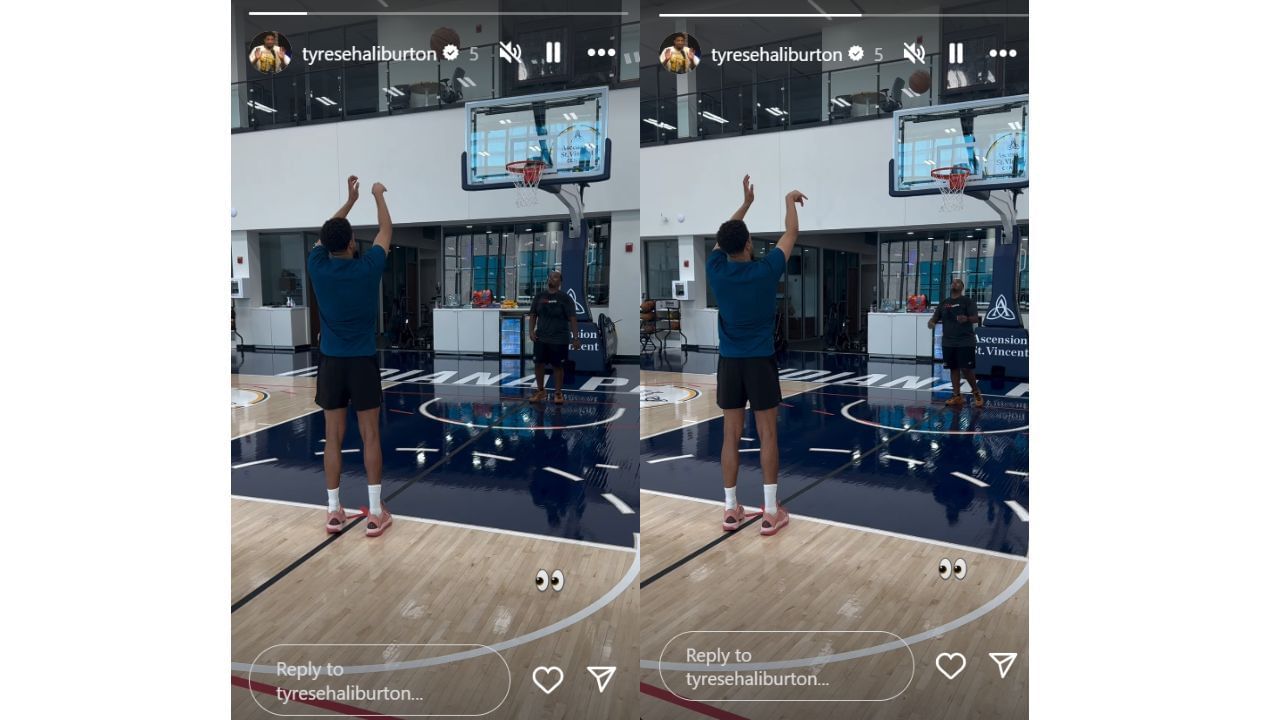 Haliburton begins shooting drills roughly two months after tearing his Achilles in Game 7 of the 2025 NBA Finals. [photo: @tyresehaliburton/IG]