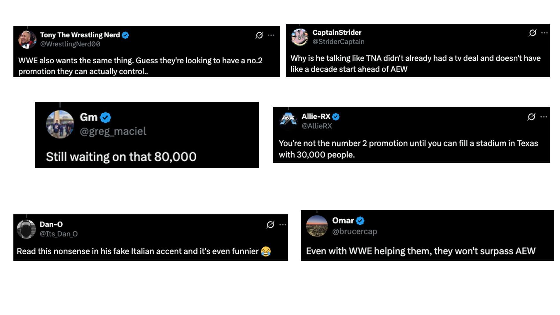 Screengrab of fans&#039; reactions (source: WrestlePurists&#039; X account)