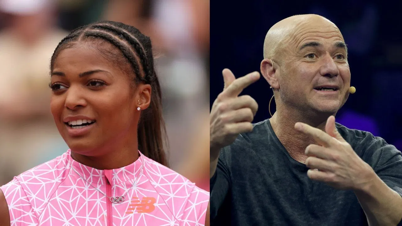Gabby Thomas and Andre Agassi 