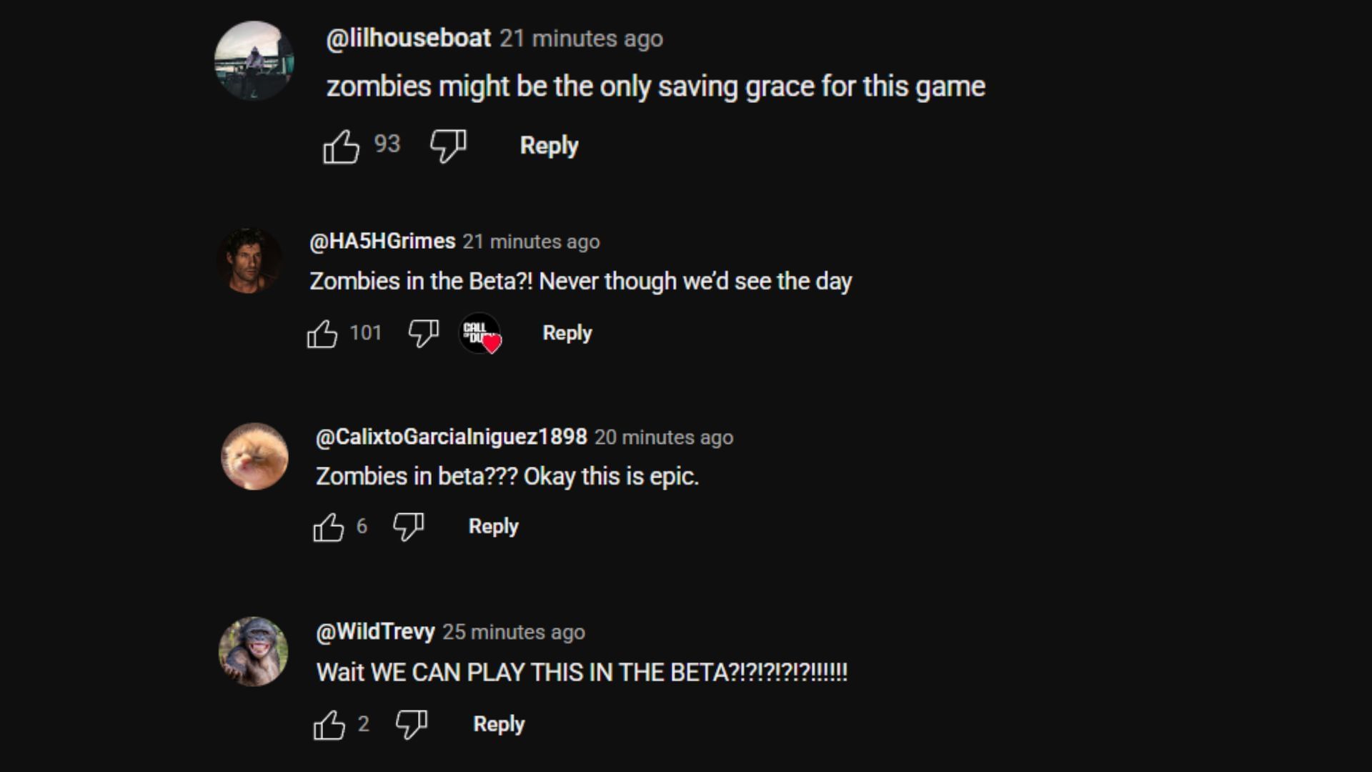 Comments from the Call of Duty community (Image via YouTube || @CallofDuty)