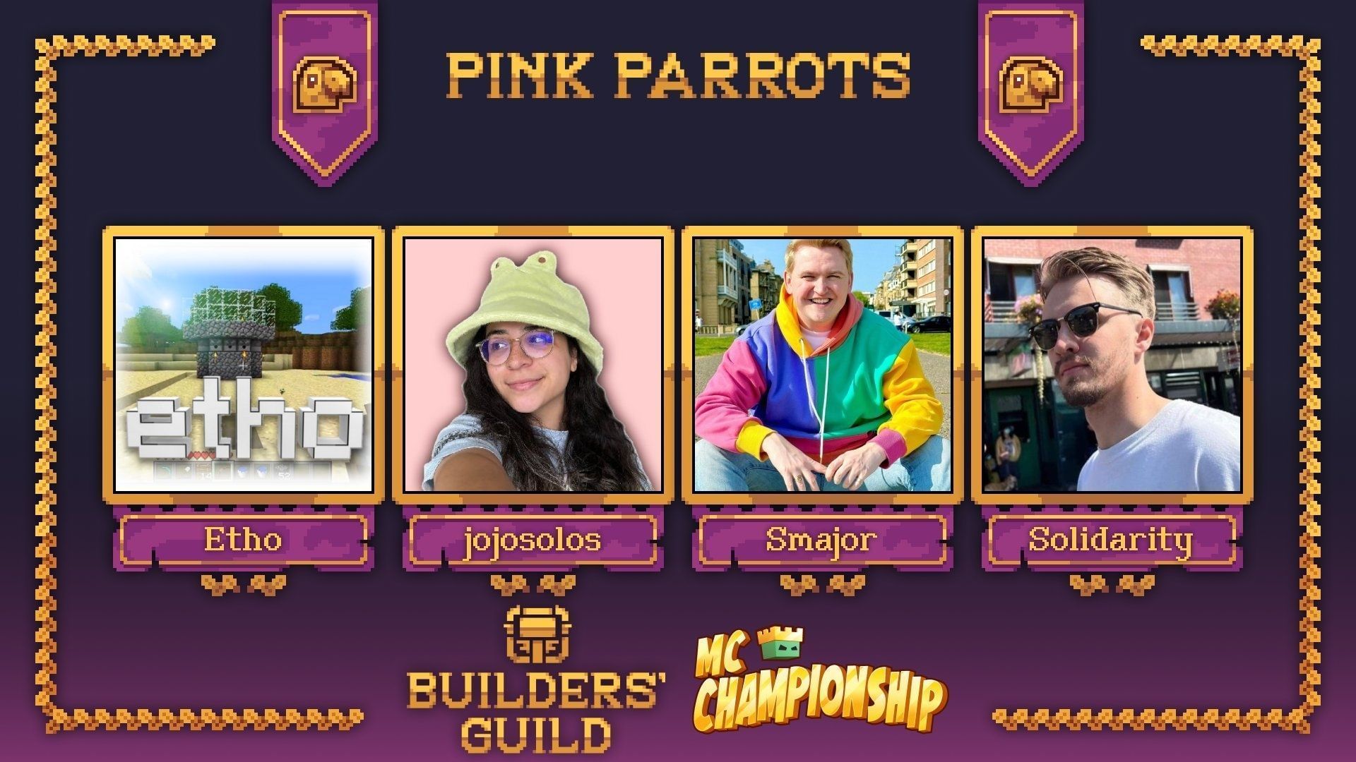 Lineup for the Pink Parrots for the Minecraft Championship (MCC) Builders Guild 2025 (Image via X/MCChampionship)