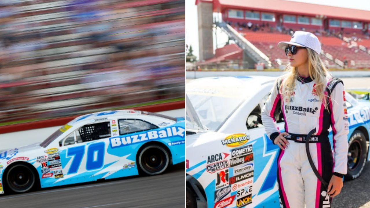 Taylor Reimer reacts to top-5 finish at Kansas Speedway. Images via Instagram (@taylorreimerr)