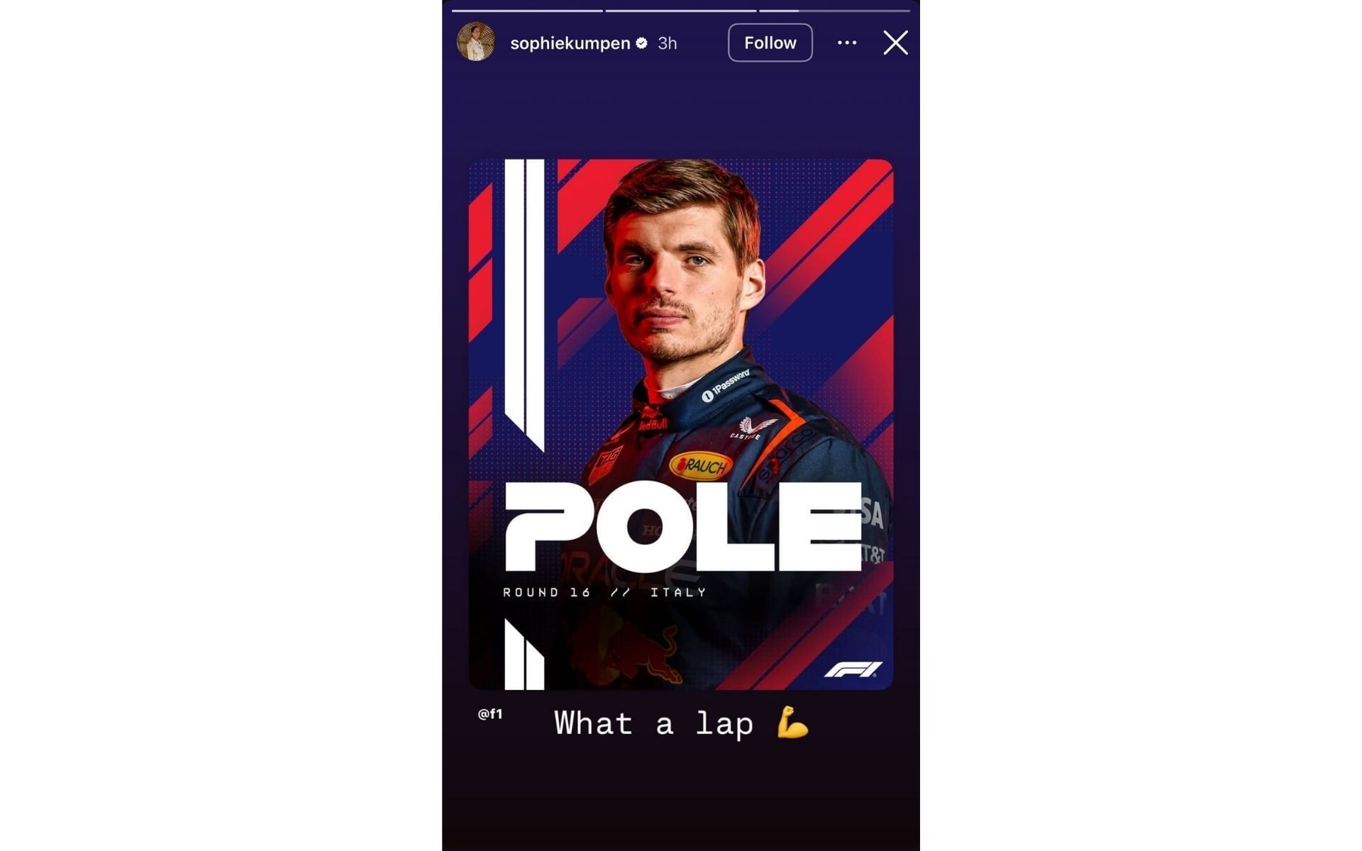 Max Verstappen&#039;s mother Sophie Kumpen&#039;s Instagram story on September 6 | Source: Instagram/@sophiekumpen