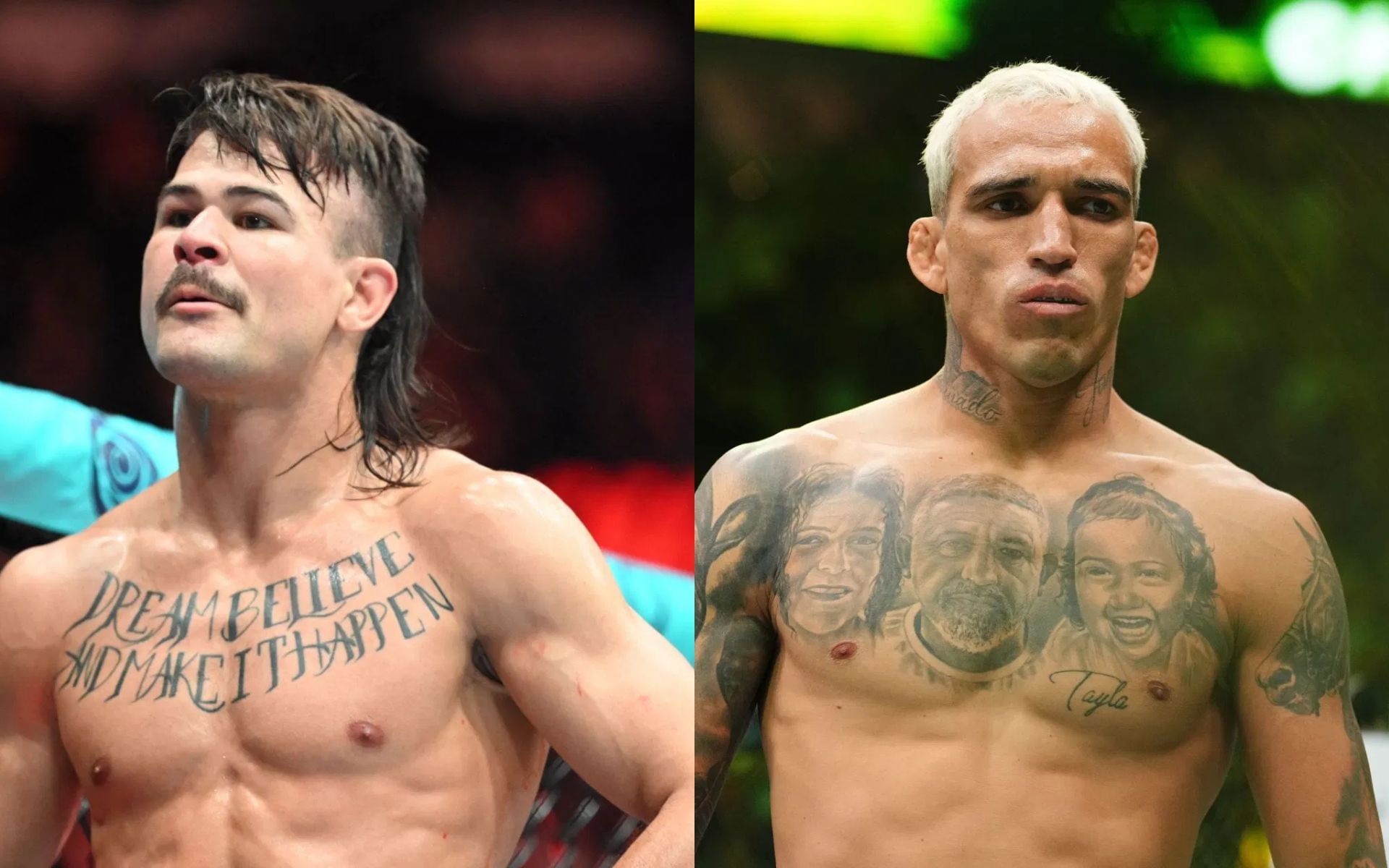 Diego Lopes (left) talks about a potential  Charles Oliveira (right) fight. [Image courtesy: Getty]