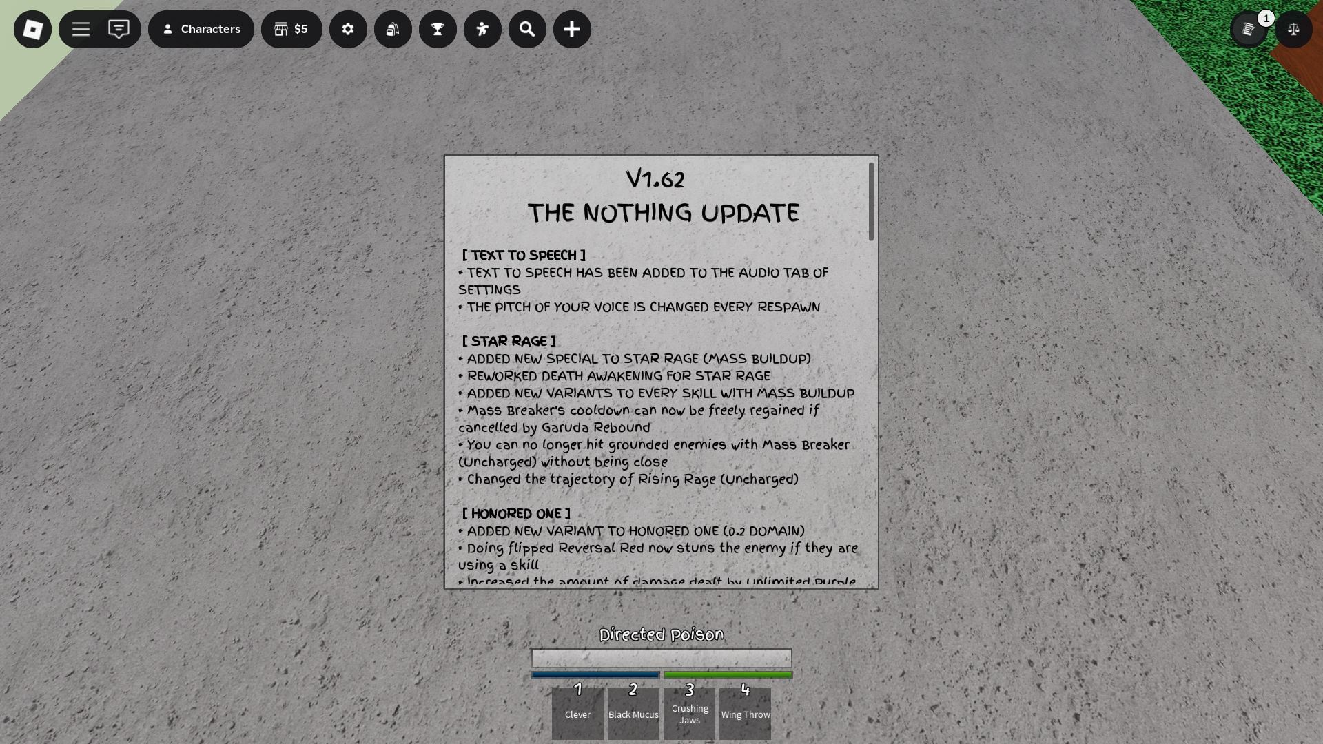 In-game update log (Image via Roblox)