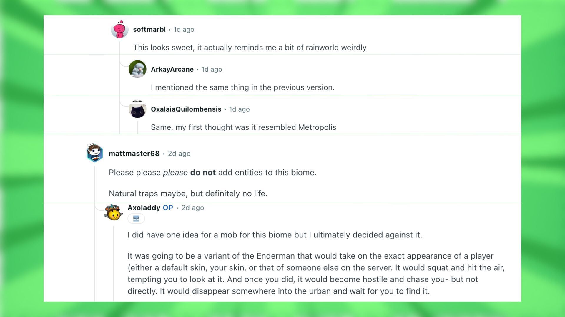 Redditors talk about the concept Minecraft End biome (Image via Reddit)