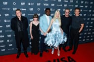 (L-R) Yung Lean, Jade Croot, Sam Richardson, Anya Taylor-Joy, Robert Walak, and Chris Evans attend the premiere of Sacrifice during TIFF 2025 (Image via Getty)