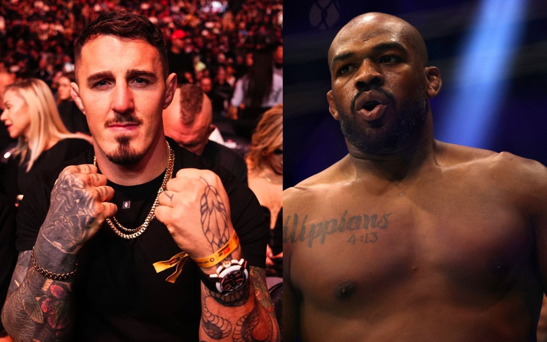 Tom Aspinall (left) talks about Jon Jones (right). [Images courtesy: Getty]